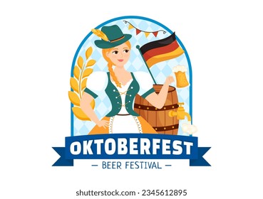 Happy Oktoberfest Party Festival Vektor Illustration mit Bier, Wurst, Lebkuchen, deutscher Flagge und ets Hintergrund Flache Cartoon handgezeichnete Vorlagen