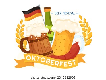 Happy Oktoberfest Party Festival Vektor Illustration mit Bier, Wurst, Lebkuchen, deutscher Flagge und ets Hintergrund Flache Cartoon handgezeichnete Vorlagen