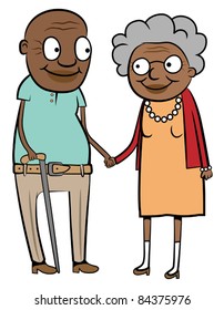 Happy old black couple holding hands, vector illustration