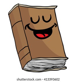 happy old book cartoon illustration isolated on white