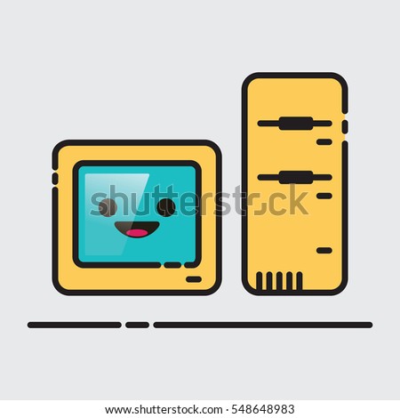 Happy old computer. Vector illustration.