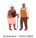 Happy old couple of black-skinned man and woman. Senior African-American people standing together and smiling. Colored flat cartoon vector illustration isolated on white background