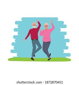 happy old couple celebrating chararacters vector illustration design