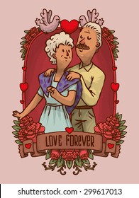 Happy old couple frame, vector