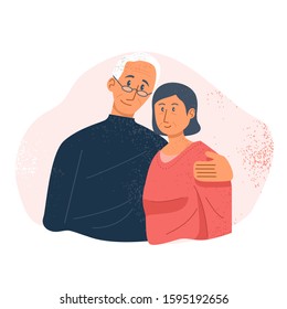 Happy old couple hugging each other, Retired couple, Vector Illustration