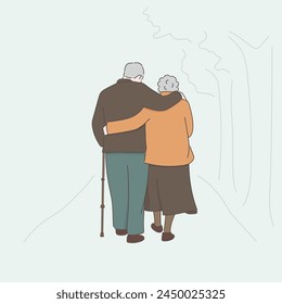 a happy old couple taking a , a friendly couple