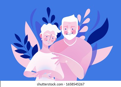 Happy old, elderly, senior couple hugging