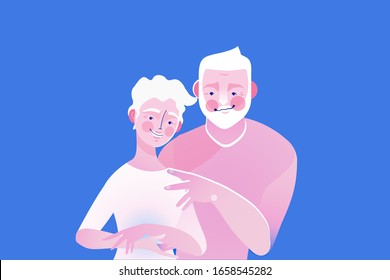Happy old, elderly, senior couple hugging