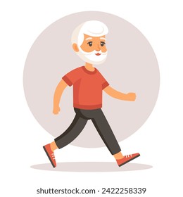 Happy old grandfather goes in for sports, yoga, walks. Elderly people exercising. Flat illustration in cartoon style, vector