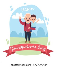 happy old grandfather with little grandson in the camp vector illustration design