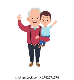 happy old grandfather with little grandson characters vector illustration design