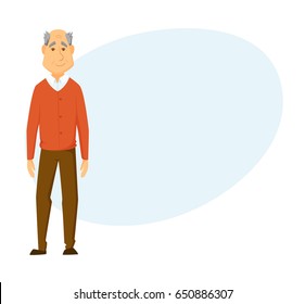 Happy old man stands. Smile elderly man.
