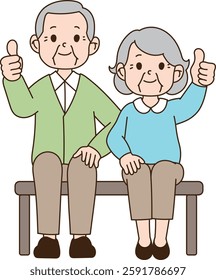 The happy old man and the old woman are laughing together. minimal line art vector illustration.