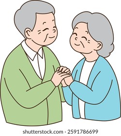 The happy old man and the old woman are laughing together. minimal line art vector illustration.