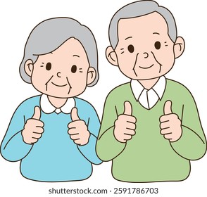 The happy old man and the old woman are laughing together. minimal line art vector illustration.