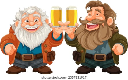 Happy old men with beards and mustaches enjoying a pint of beer in celebration