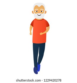 Happy old men dressed in sports clothing doing fitness, running. Active elderly man. Cartoon character isolated on white background. Vector illustration
