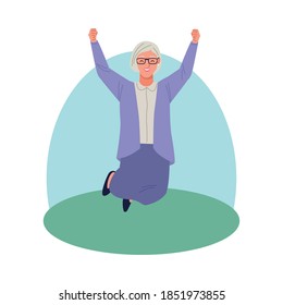 happy old woman celebrating character vector illustration design