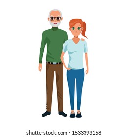 happy old woman and man together over white background, vector illustration svg