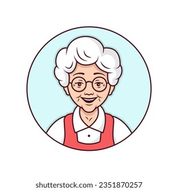 Happy old woman portrait character design. Avatar of a old female. Cute vector line illustration