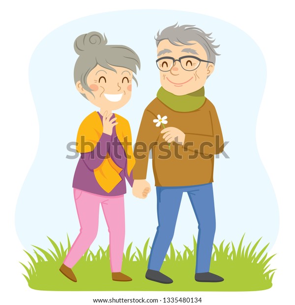 Happy Older Couple Having Romantic Walk Stock Vector (Royalty Free ...