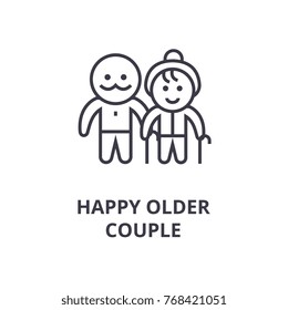 happy older couple line icon, outline sign, linear symbol, vector, flat illustration
