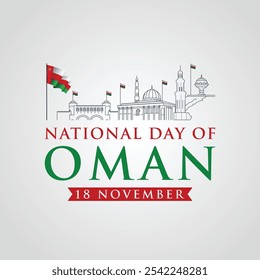 Happy Oman national day post. Oman national day celebration with flag. Oman national flag. National flag background. Oman Independence Day. Typography Post, greeting, vector illustration