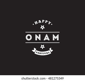 Happy Onam background. Traditional festival in Kerala, South India. Vector illustration with typography. Usable as greeting card, poster, sale banner.