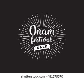 Happy Onam background. Traditional festival in Kerala, South India. Vector illustration with typography. Usable as greeting card, poster, sale banner.