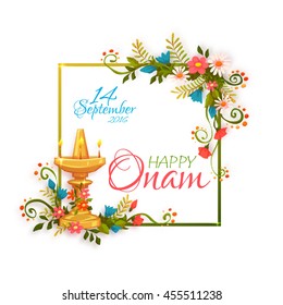 Happy Onam banner with frame. Vector illustration.