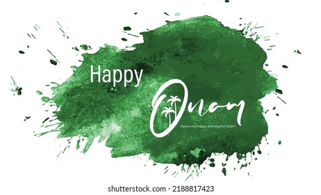 Happy onam caption isolated green watercolor splash vector image.