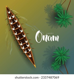 happy Onam celebration with abstract vector illustration design of Kerala boat race with peoples