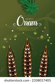 happy Onam celebration with abstract vector illustration design of Kerala boat race with group of peoples
