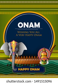 Happy Onam celebration background for traditional festival of Kerala. Vector illustration