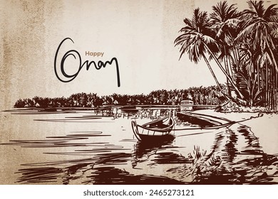 Feliz onam celebración Arte vectorial de fondo del sur de la India Kerala