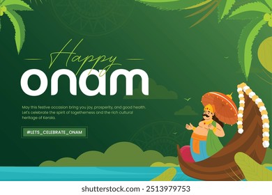 Happy onam creative banner with vector illustration festival of Kerala lets celebrate onam banner wishes