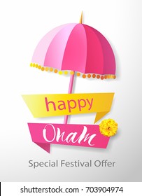 Happy Onam kreative Promotion Hintergrund für das Südindische Erntefestival. Vektorgrafik.