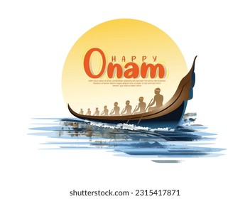 Happy Onam Festival concept with rowing a snake boat during the 'Onam' festival. Onam is a festival in Kerala, India