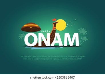 Happy Onam Festival concept with rowing a snake boat during the 'Onam' festival. Onam is a festival in Kerala, India