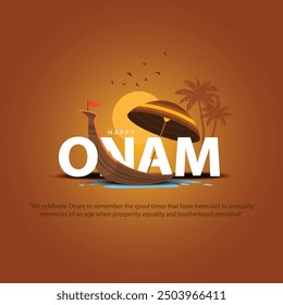 Happy Onam Festival concept with rowing a snake boat during the 'Onam' festival. Onam is a festival in Kerala, India