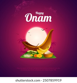 Happy Onam Festival concept with rowing a snake boat during the 'Onam' festival. Happy Onam celebration greetings