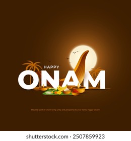 Happy Onam Festival concept with rowing a snake boat during the 'Onam' festival. Happy Onam celebration greetings