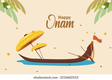 Feliz Onam festival cumprimentos para marcar o festival hindu anual de Kerala, Índia em vetor