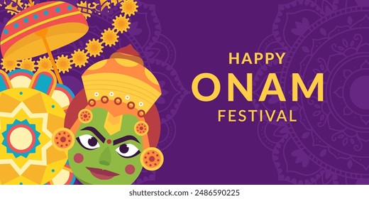 happy onam festival horizontal banner illustration