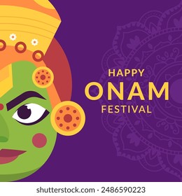 happy onam festival illustration flat design on purple background