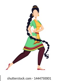 Happy Onam festival in Kerala. Beautiful Indian woman dancing in traditional costume. Vector illustration isolated on white background