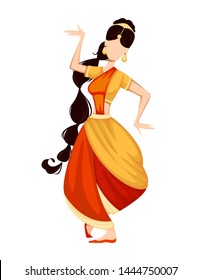 Happy Onam festival in Kerala. Beautiful Indian woman dancing in traditional clothes. Vector illustration isolated on white background