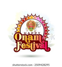 Feliz festival Onam. Ilustração vetorial do design do logotipo. Onam é um festival em Kerala, Índia. Cartão de mensagem com faixa de cartaz