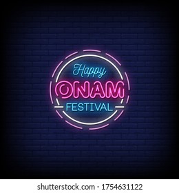 Happy Onam Festival Neon Signs Style Text vector