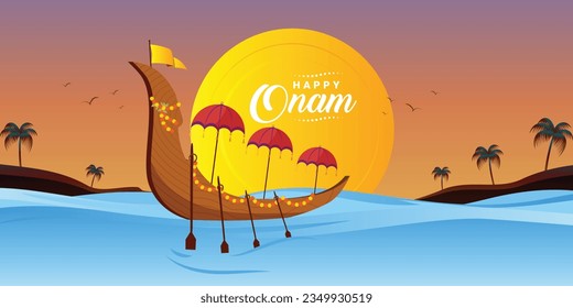 Happy Onam Festival, rowing a snake boat at 'Onam' festival in Kerala, India.
Mahabali or Maveli, Kerala old king. He is coming for every year. happy Onam celebration. vector illustration design